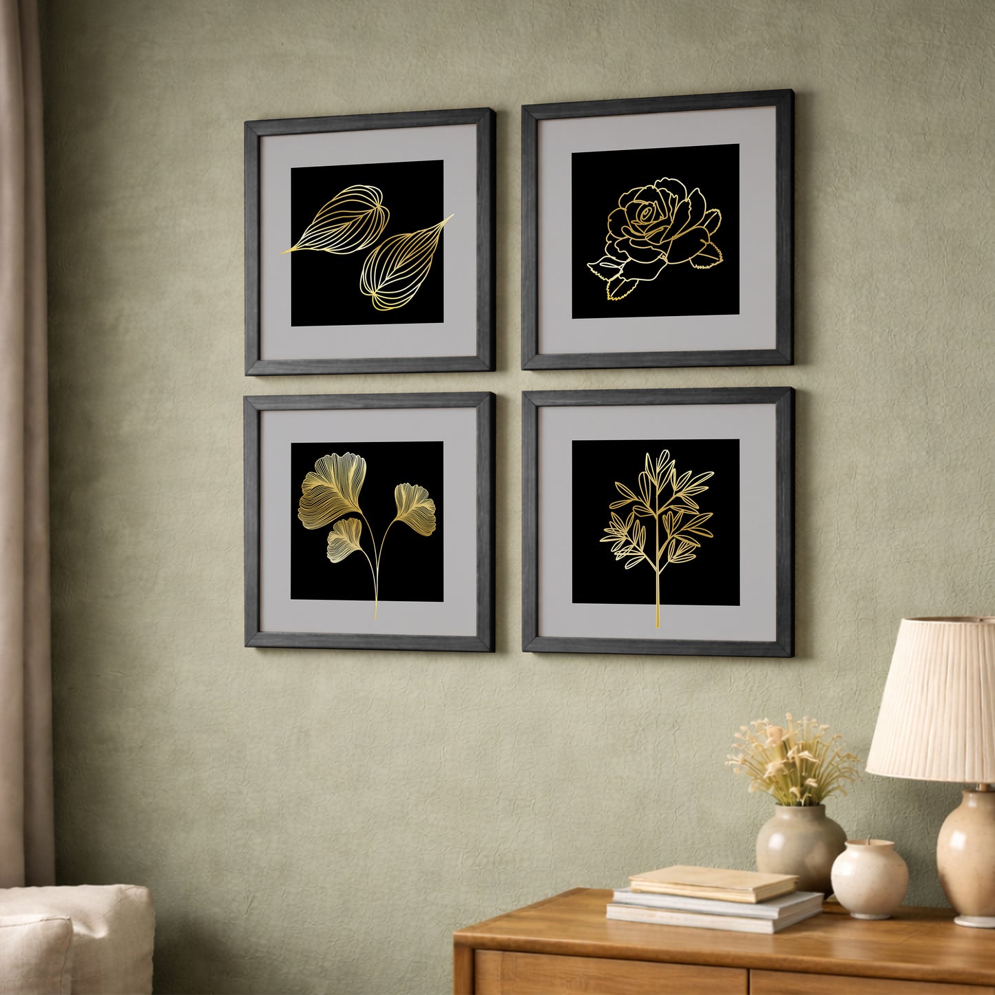 Golden Botanical Wall Frame Set of 4