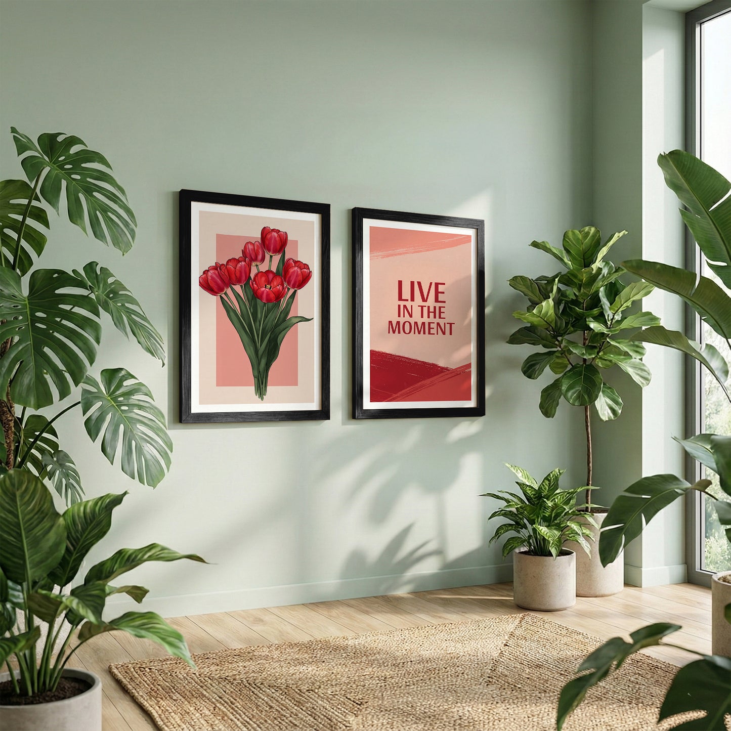 Live in the Moment Floral Wall Art Set of 2