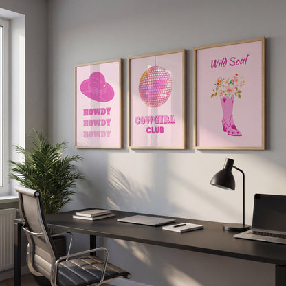 Cowgirl Club Pink Western Wall Art Set