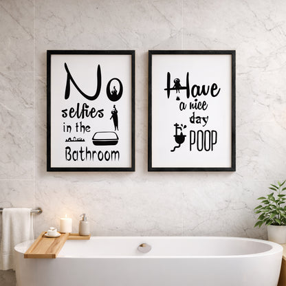 No Selfies in the Bathroom Wall Art Set of 2