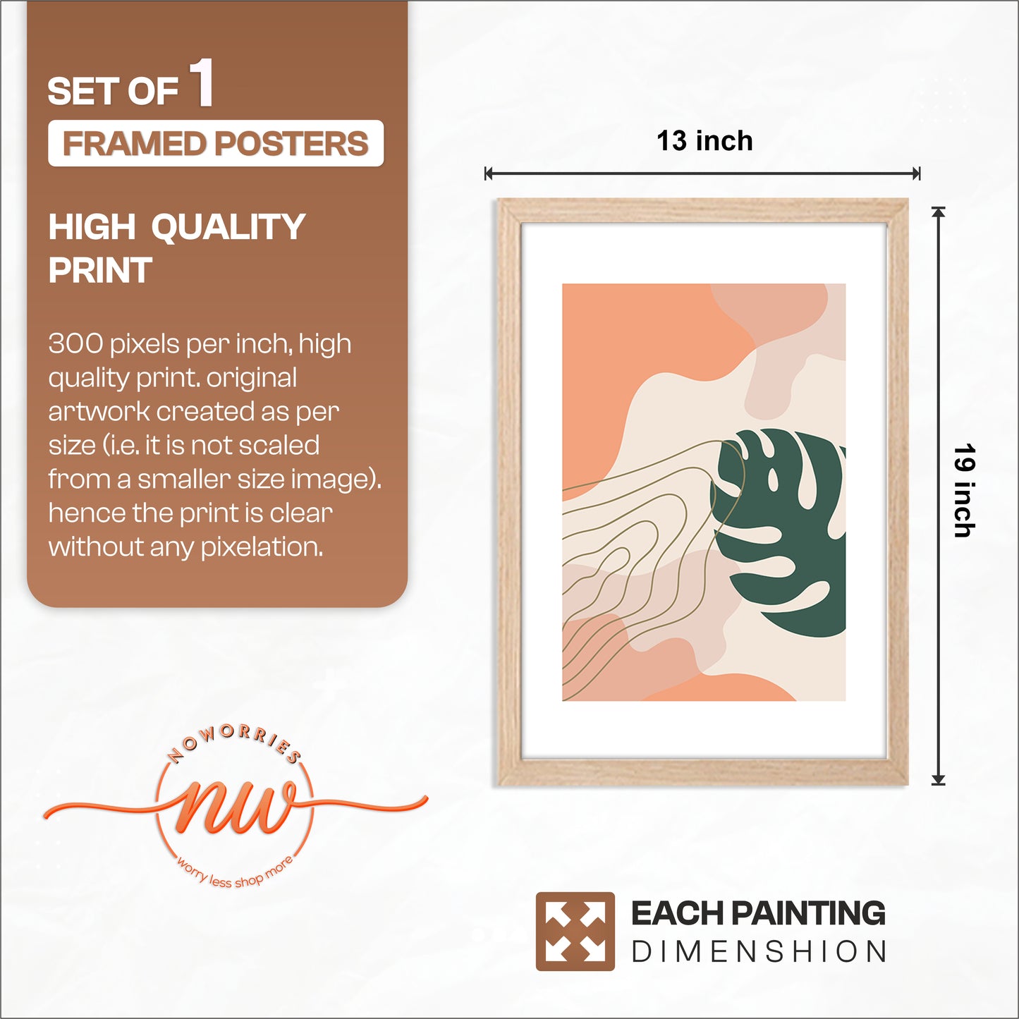 Abstract Monstera Leaf Wall Frame – Set of 1