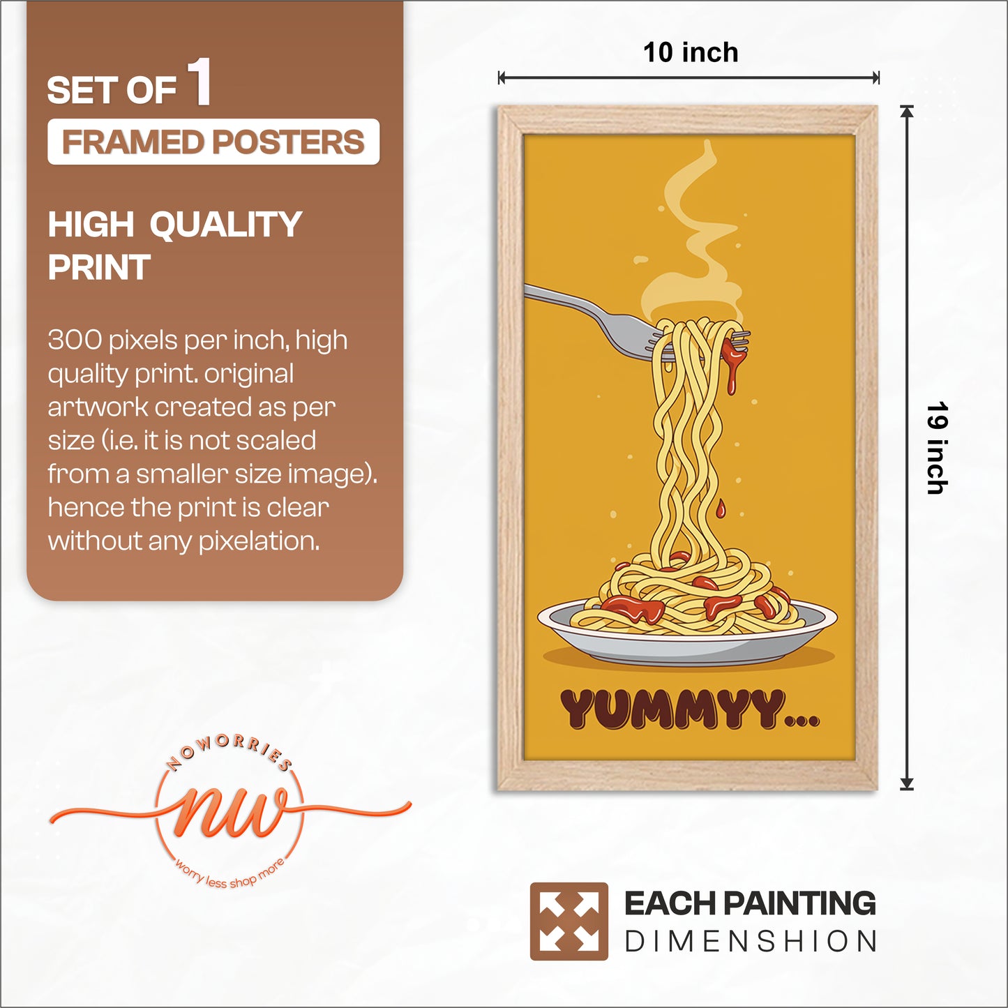 Yummy Noodles Food Art Wall Frame Set of 1