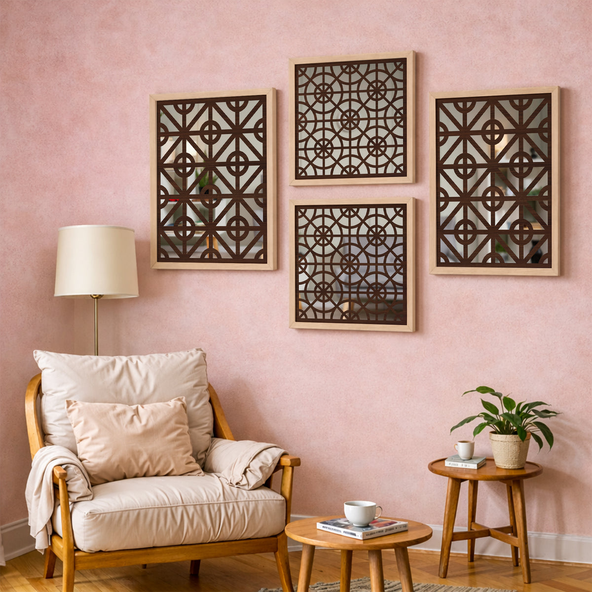 Ivory Geometric Mirror Art Set of 4