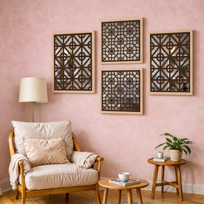 Ivory Geometric Mirror Art Set of 4