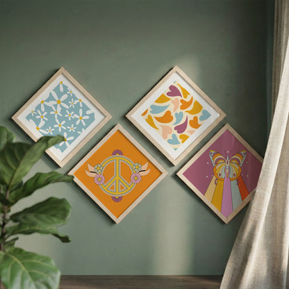 Retro Boho Wall Frames Set of 4
