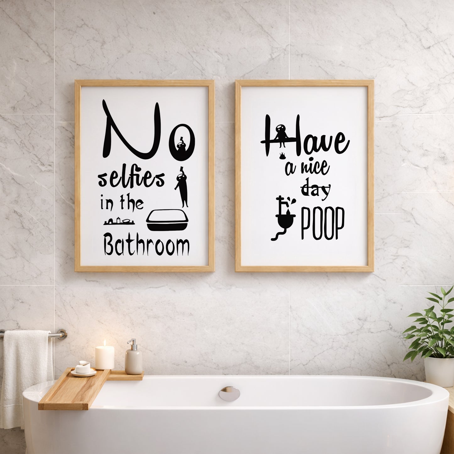 No Selfies in the Bathroom Wall Art Set of 2