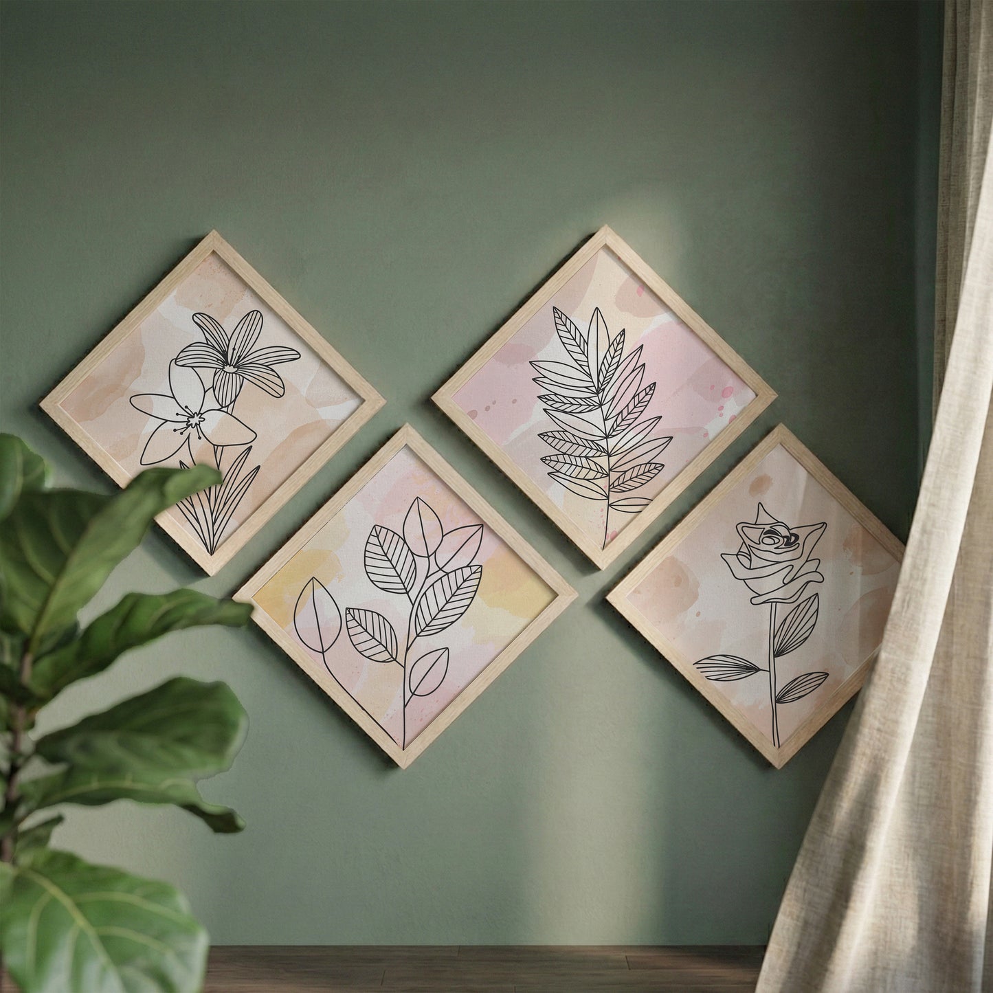 Pastel Floral Wall Frame Set of 4