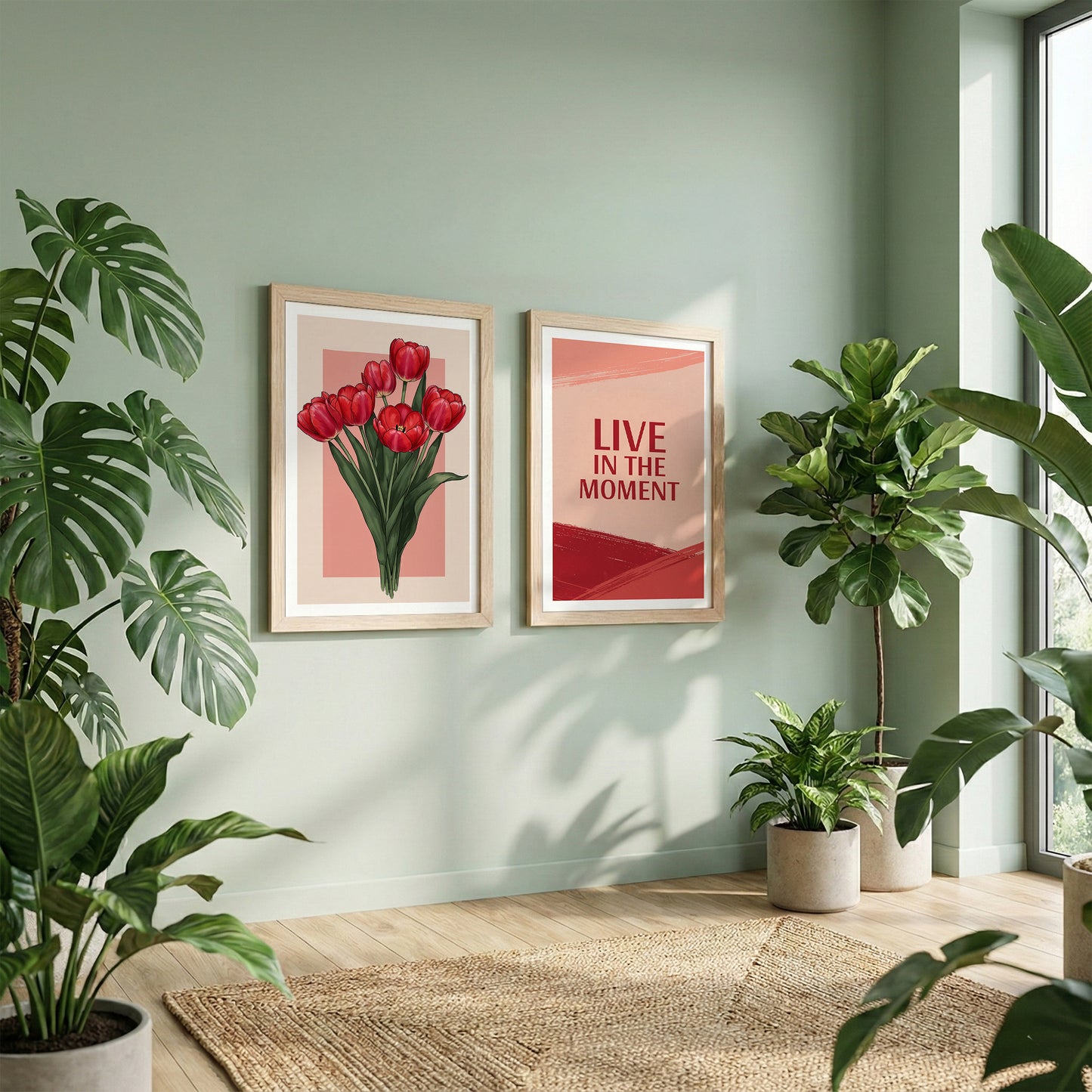 Live in the Moment Floral Wall Art Set of 2