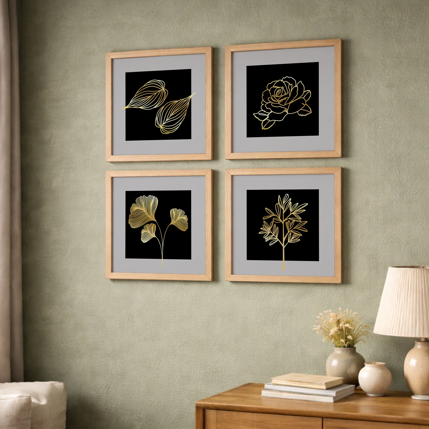 Golden Botanical Wall Frame Set of 4