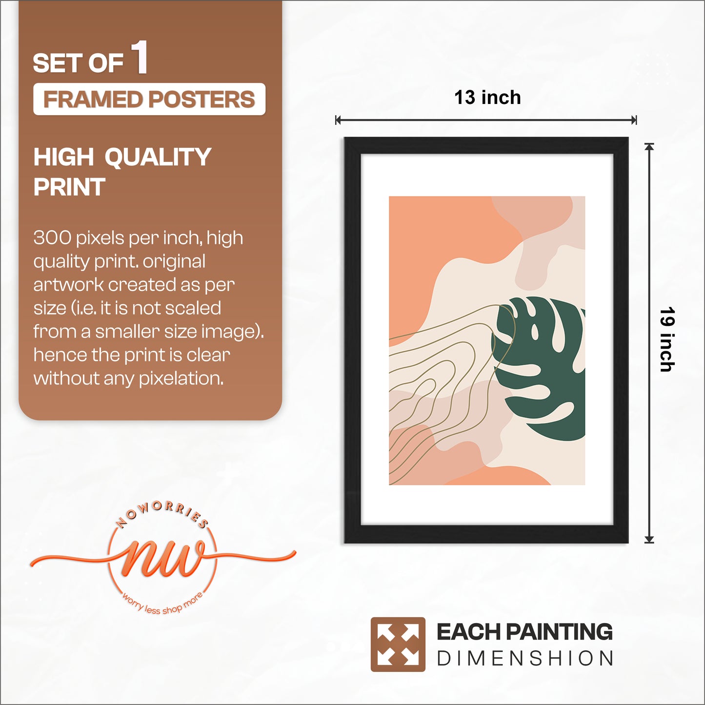 Abstract Monstera Leaf Wall Frame – Set of 1