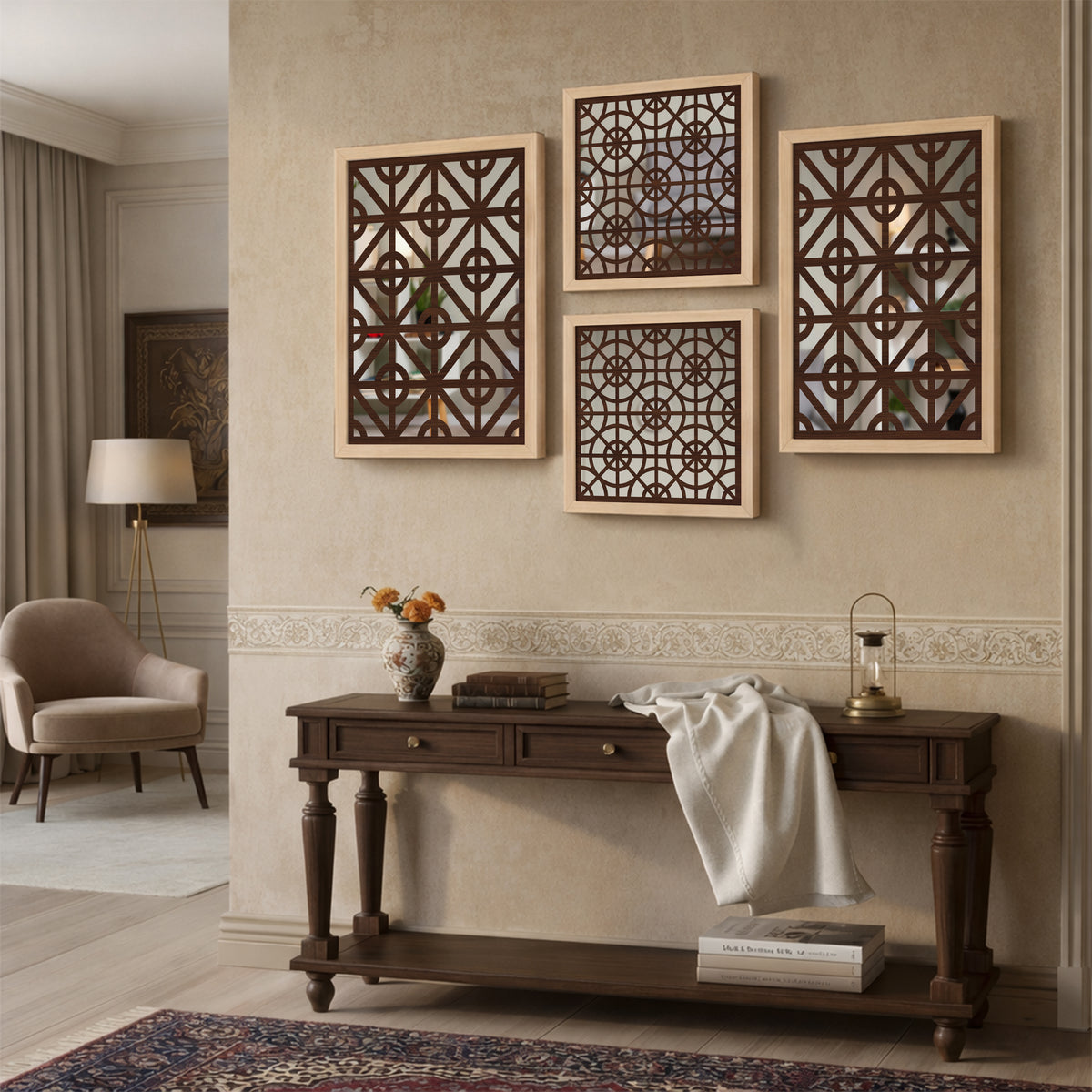 Ivory Geometric Mirror Art Set of 4