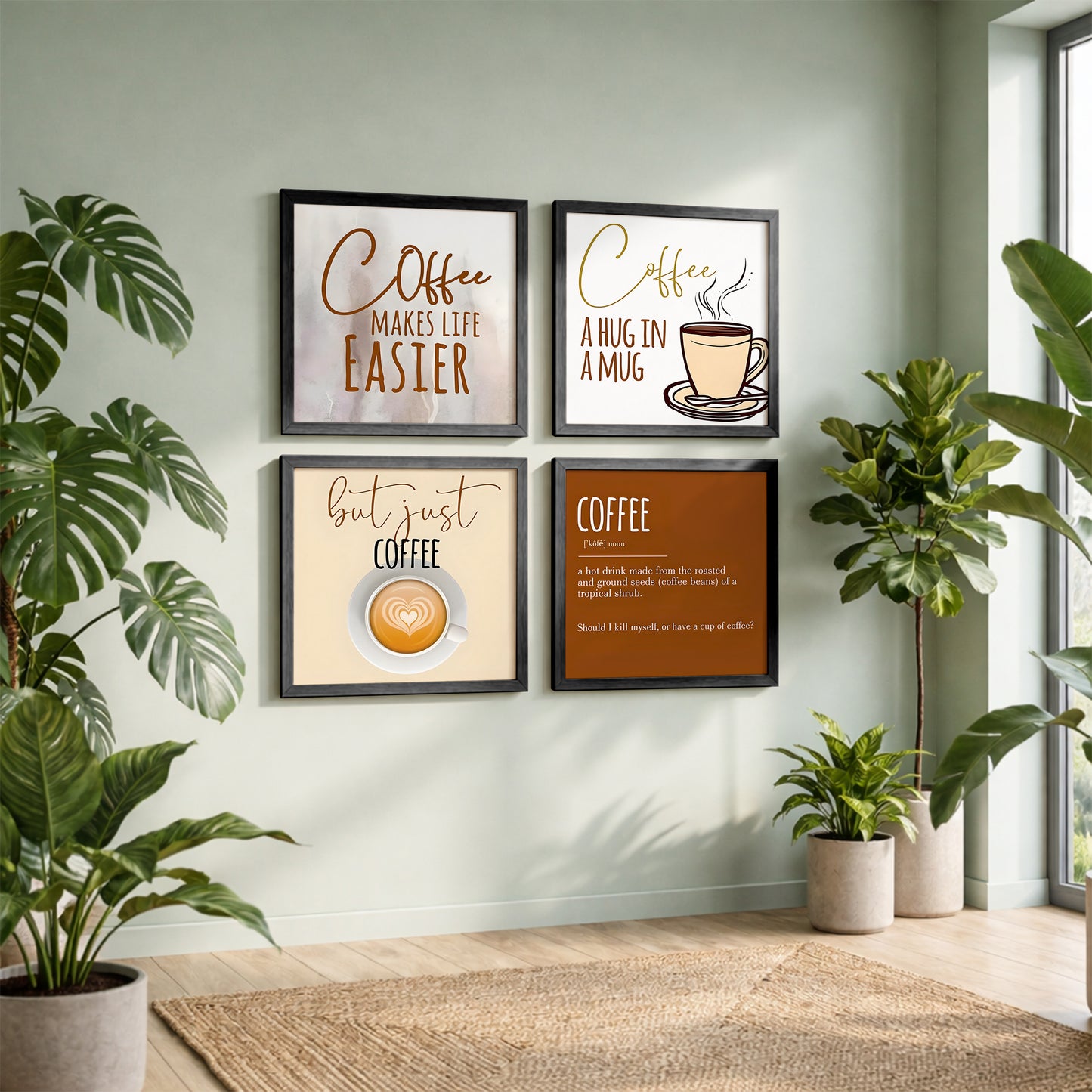 Minimalist Coffee Quotes Wall Art Set of 4