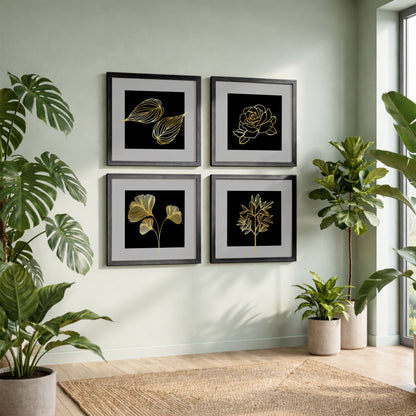 Golden Botanical Wall Frame Set of 4