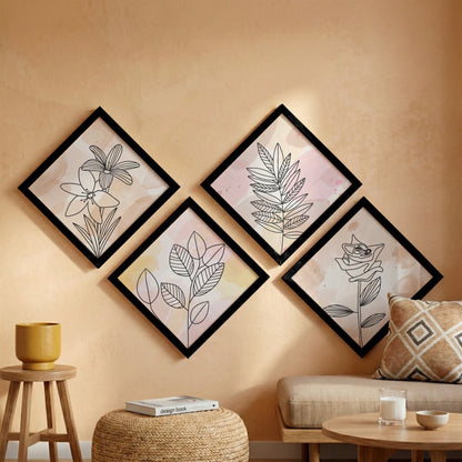Pastel Floral Wall Frame Set of 4