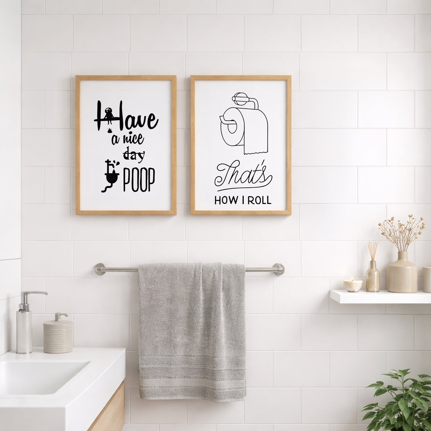 No Selfies in the Bathroom Wall Art Set of 2