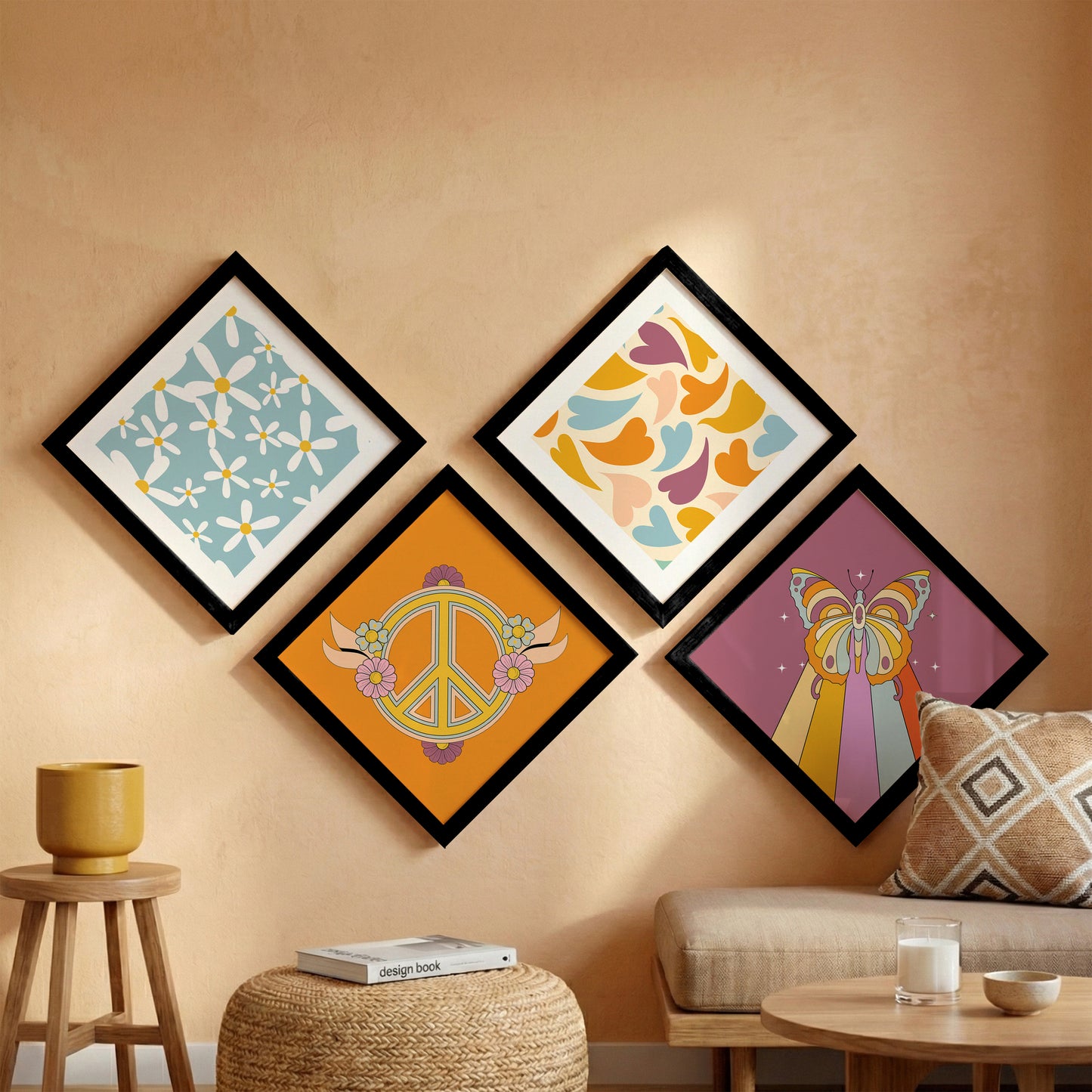 Retro Boho Wall Frames Set of 4