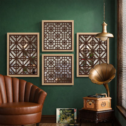 Ivory Geometric Mirror Art Set of 4