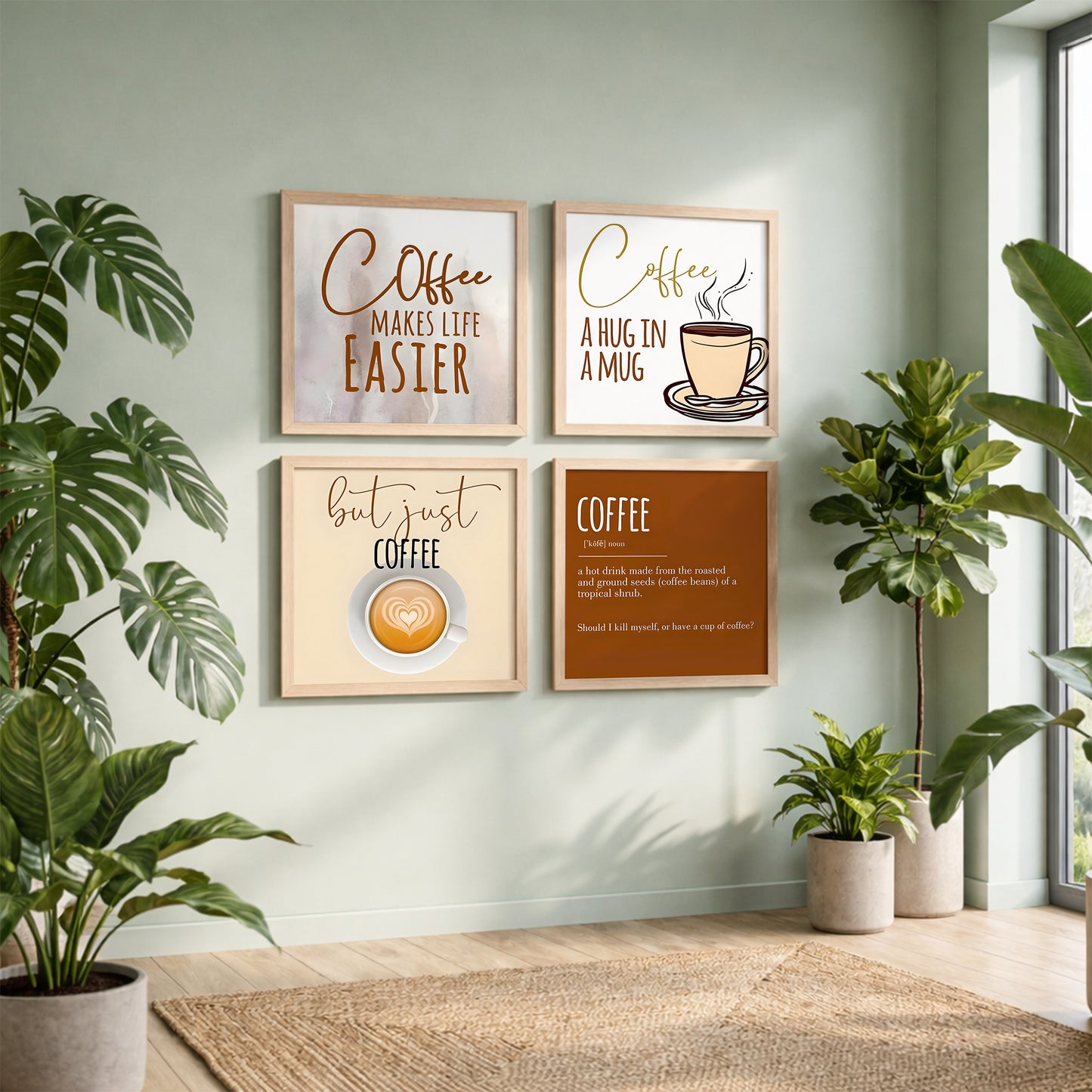 Minimalist Coffee Quotes Wall Art Set of 4