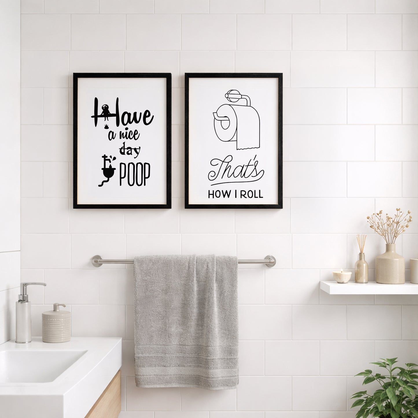 No Selfies in the Bathroom Wall Art Set of 2