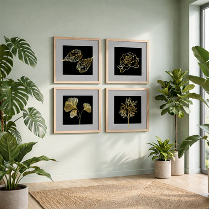 Golden Botanical Wall Frame Set of 4