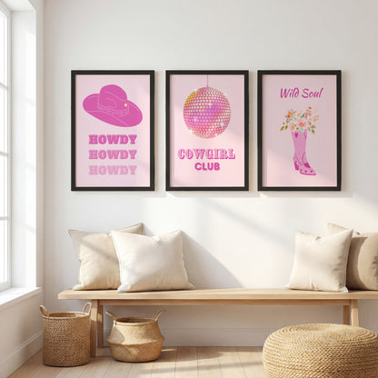 Cowgirl Club Pink Western Wall Art Set