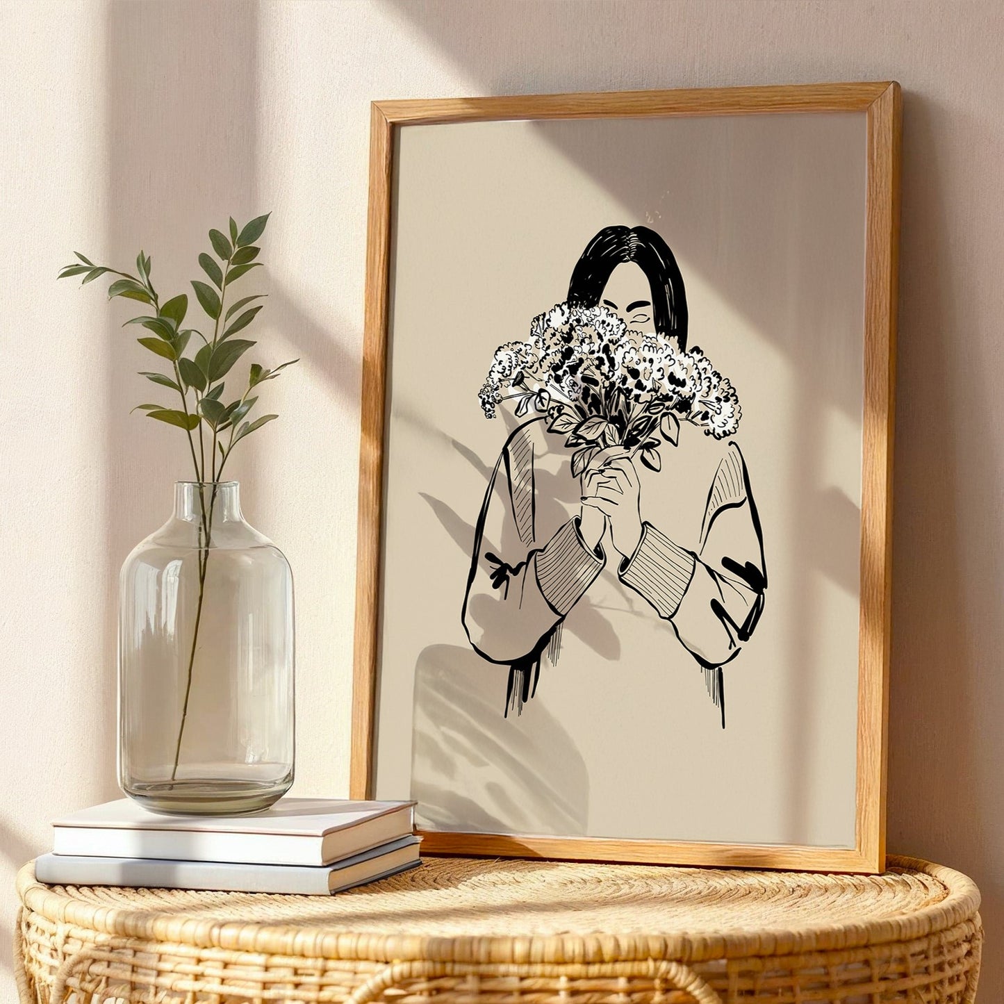 Minimalist Floral Girl Line Art Framed Poster