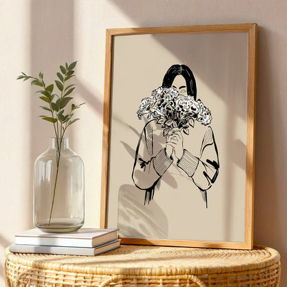 Minimalist Floral Girl Line Art Framed Poster