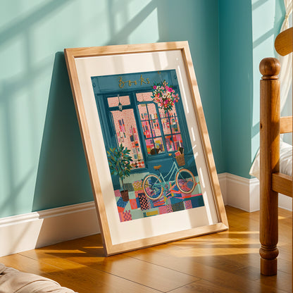 Cozy Bookstore Street Scene Wall Art Print