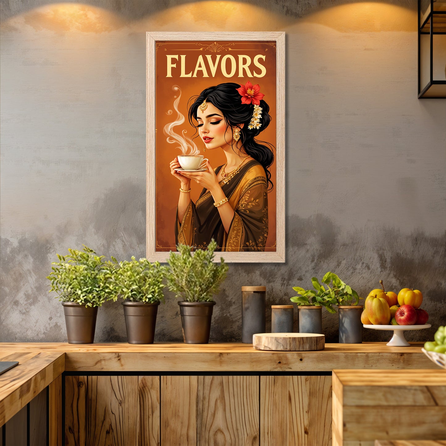 Flavors Tea Lady Art Wall Frame Set of 1