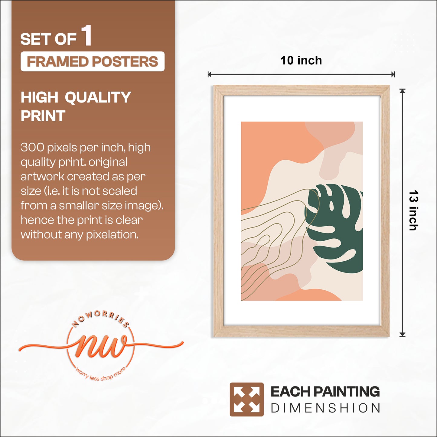 Abstract Monstera Leaf Wall Frame – Set of 1