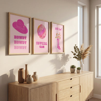 Cowgirl Club Pink Western Wall Art Set