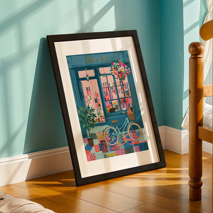 Cozy Bookstore Street Scene Wall Art Print