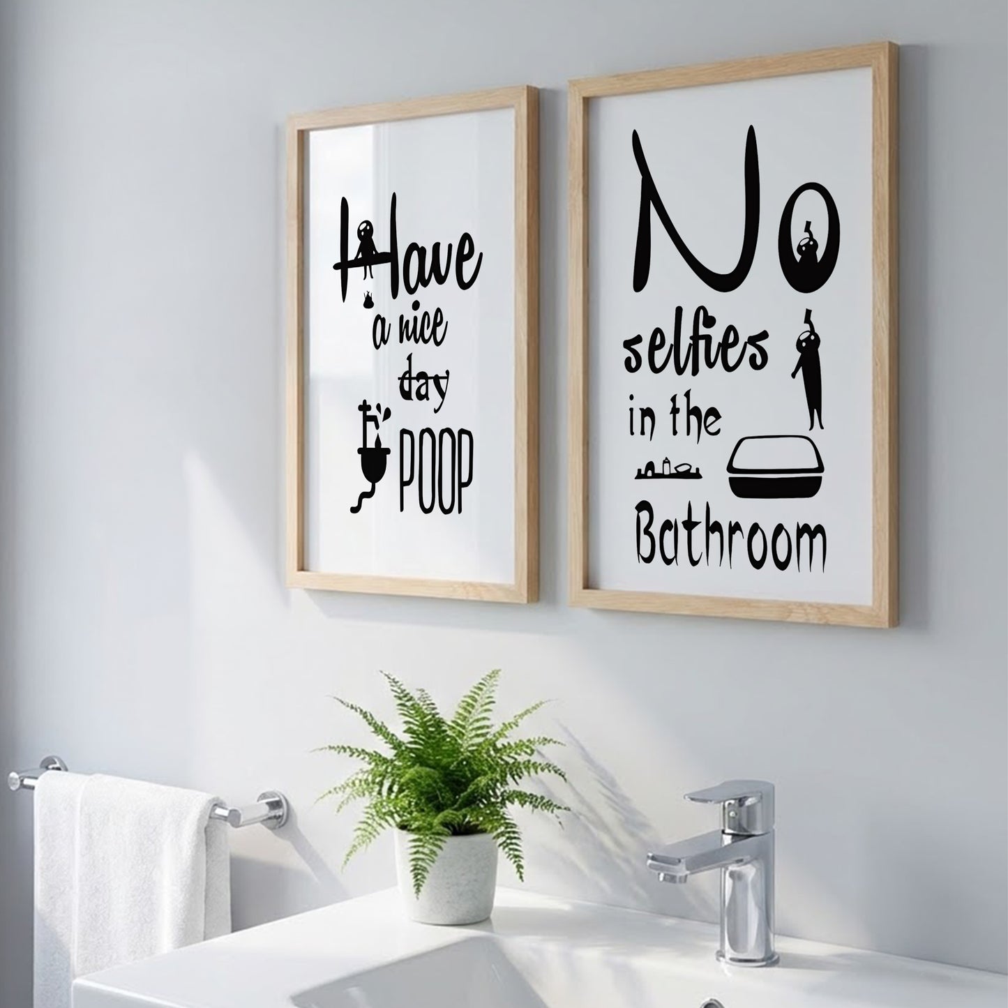 No Selfies in the Bathroom Wall Art Set of 2