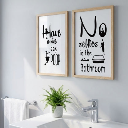 No Selfies in the Bathroom Wall Art Set of 2