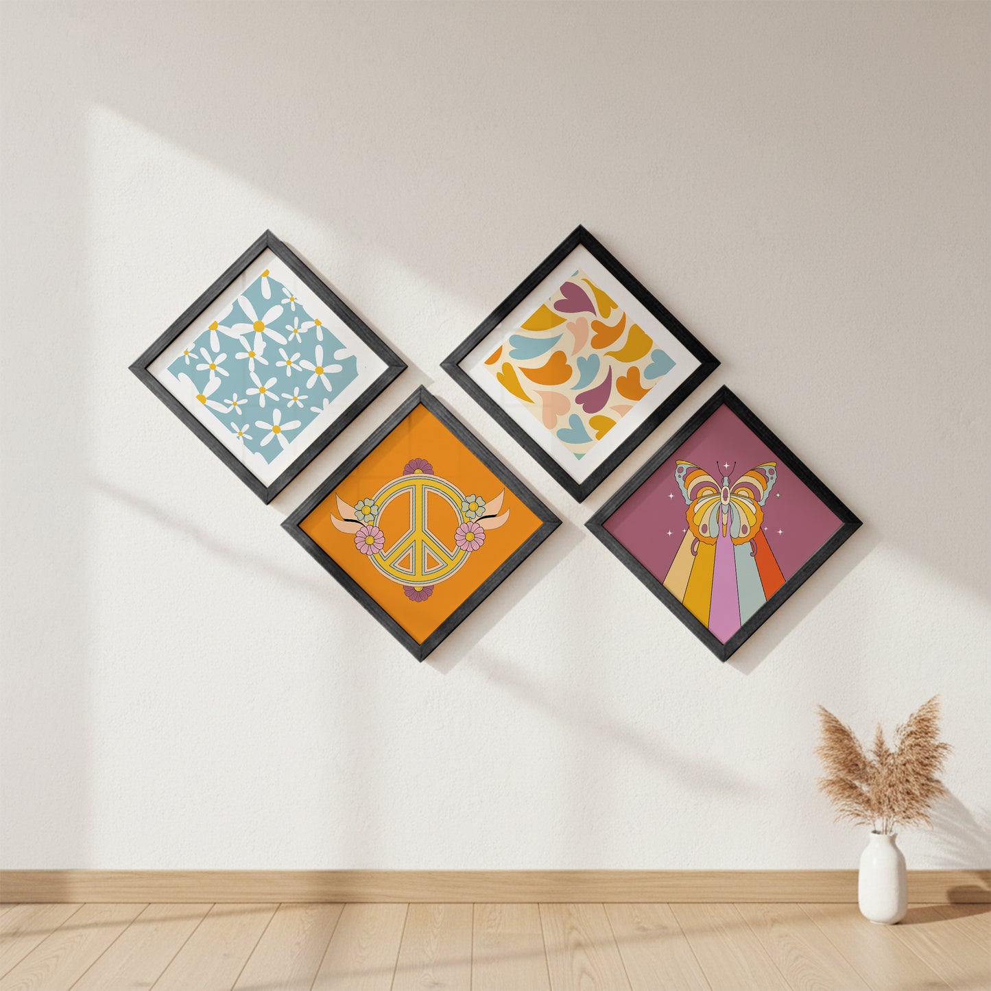 Retro Boho Wall Frames Set of 4