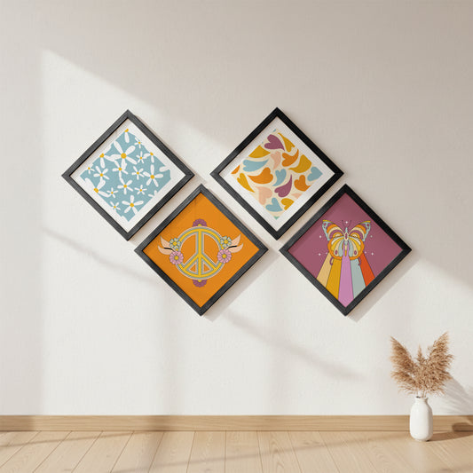 Retro Boho Wall Frames Set of 4