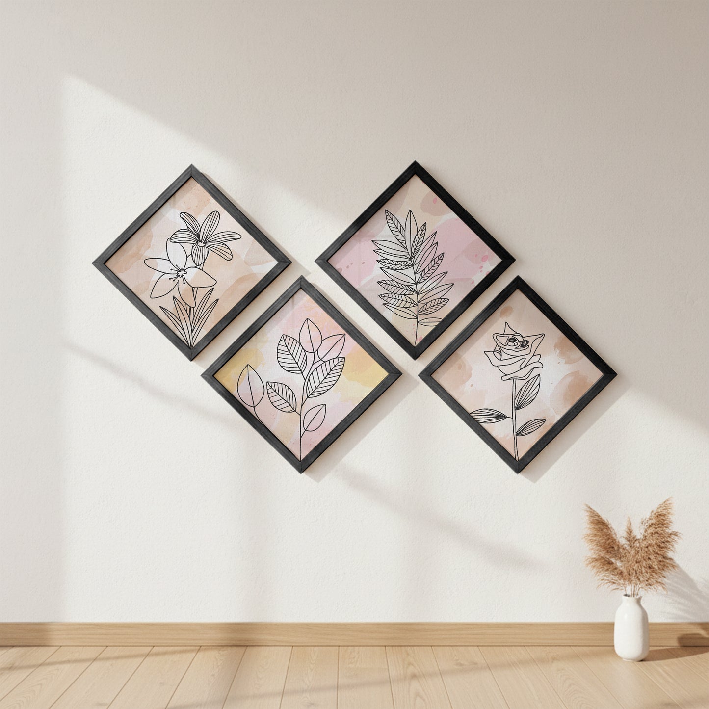 Pastel Floral Wall Frame Set of 4