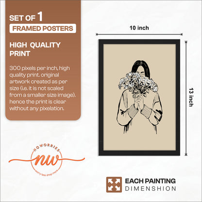 Minimalist Floral Girl Line Art Framed Poster
