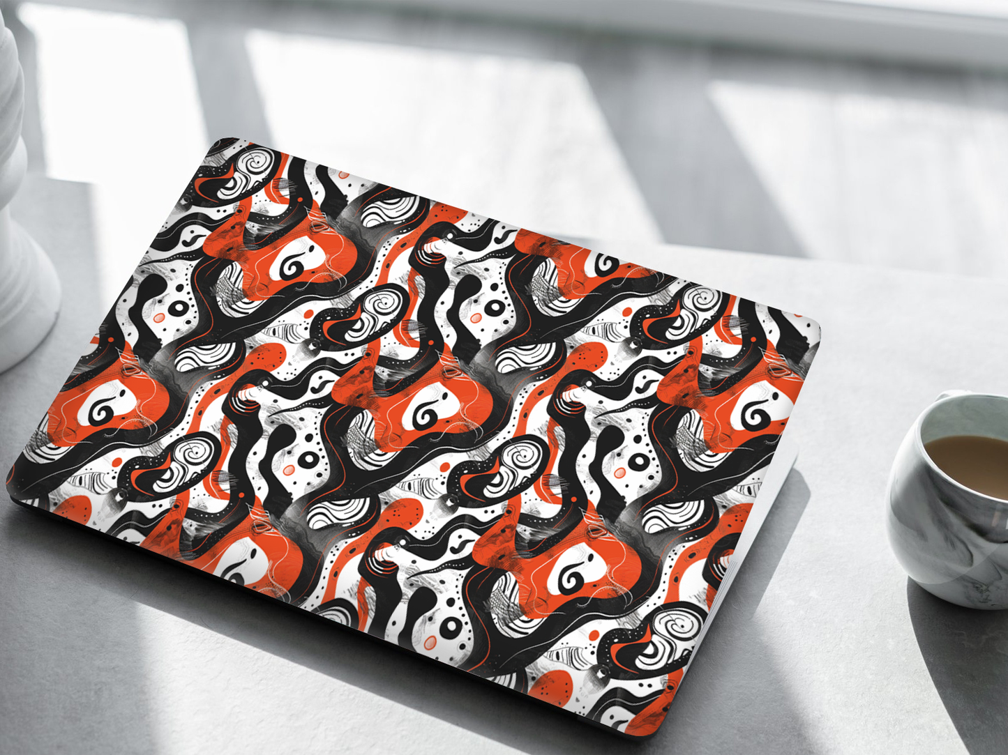 Red Black Abstract Wave Laptop Skin