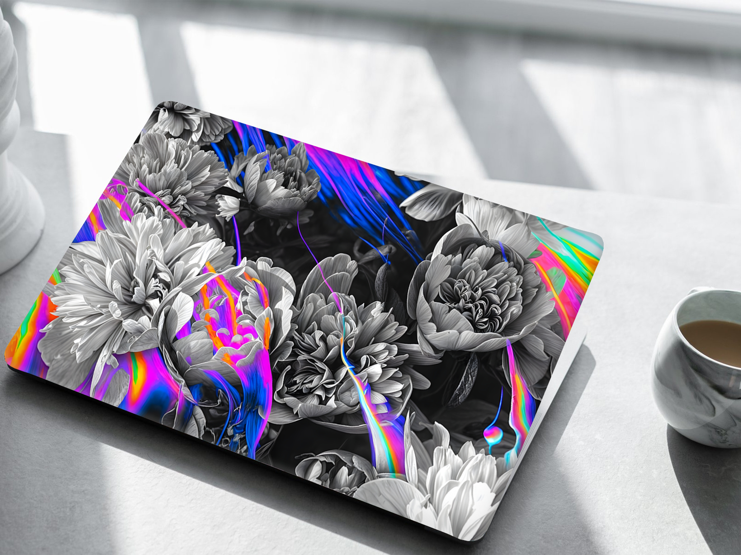 Monochrome Floral Neon Laptop Skin