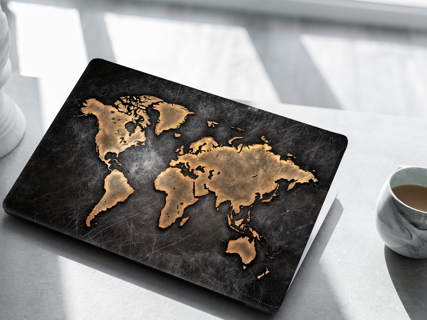 Vintage Gold World Map Laptop Skin