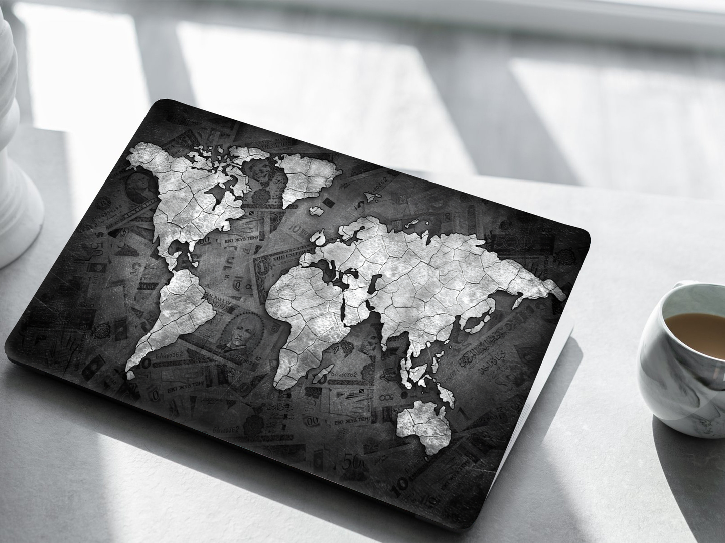 Monochrome World Map Laptop Skin