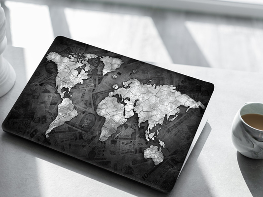 Monochrome World Map Laptop Skin