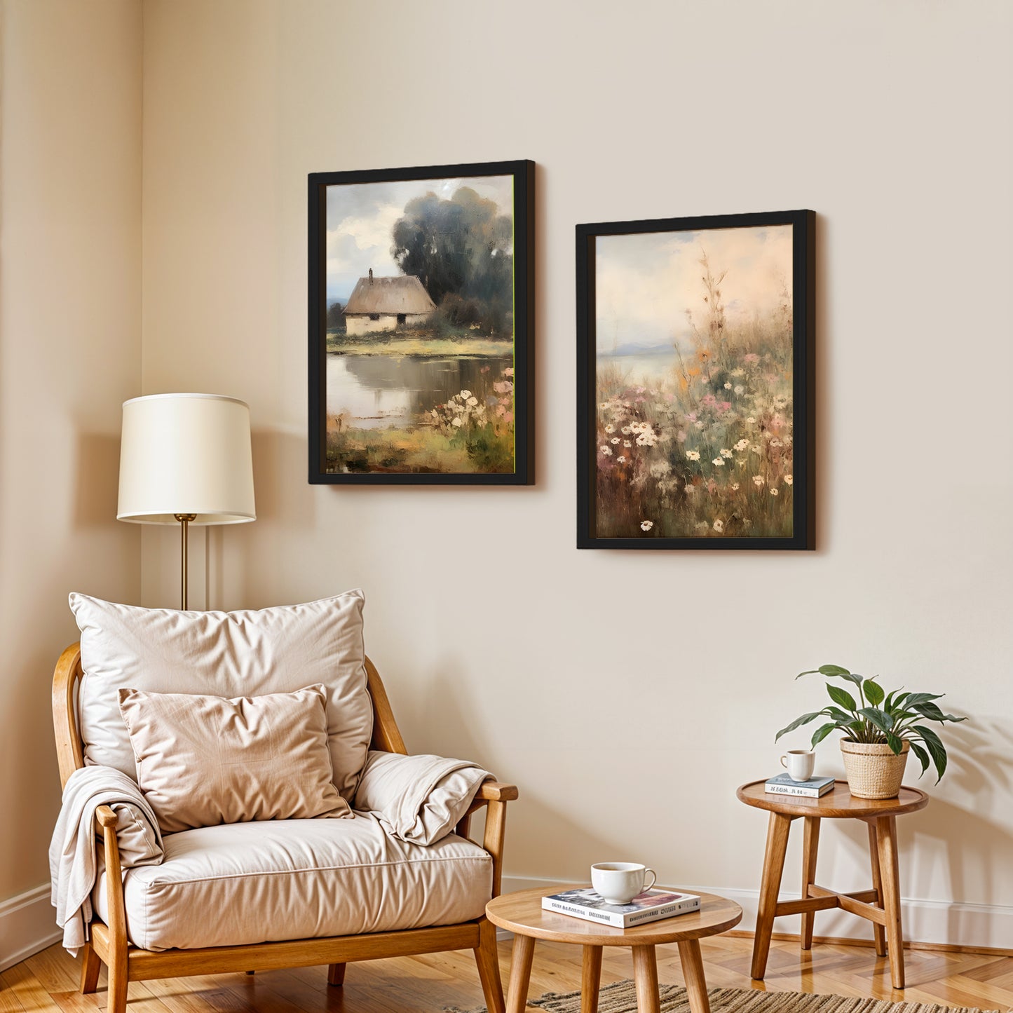 Rustic Cottage Meadow Art Set of 2