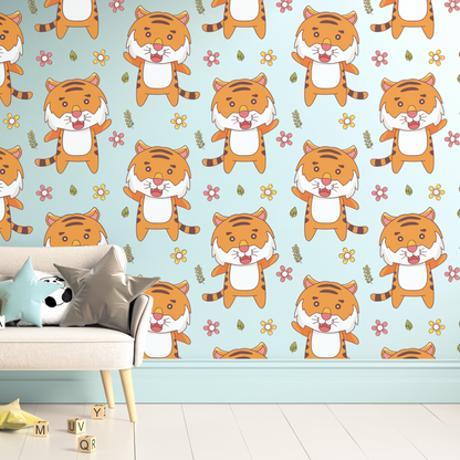 Happy Cartoon Tiger & Flower Wall Sticker
