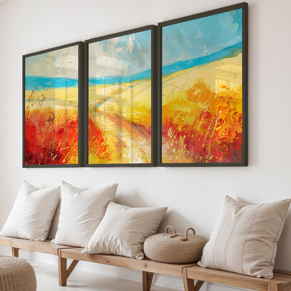 Abstract Coastal Landscape Framed Posters Set of 3
