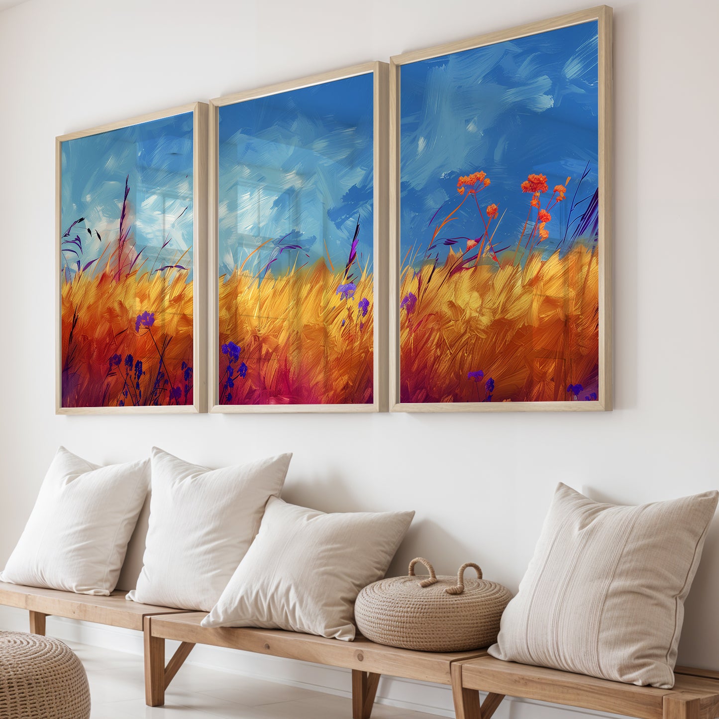Golden Meadow Landscape Wall Frames Set of 3