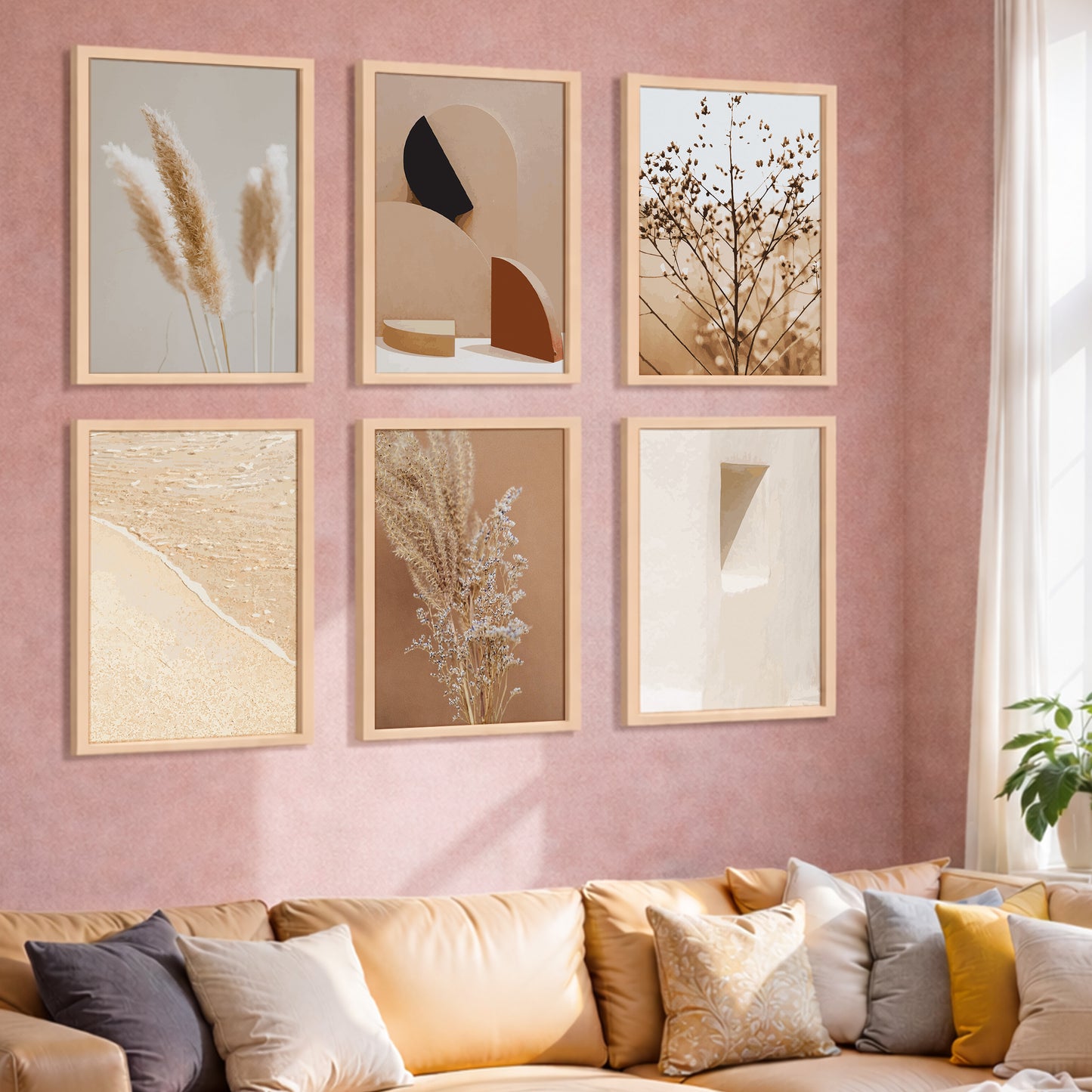 Neutral Beige Botanical Wall Frame Set of 6