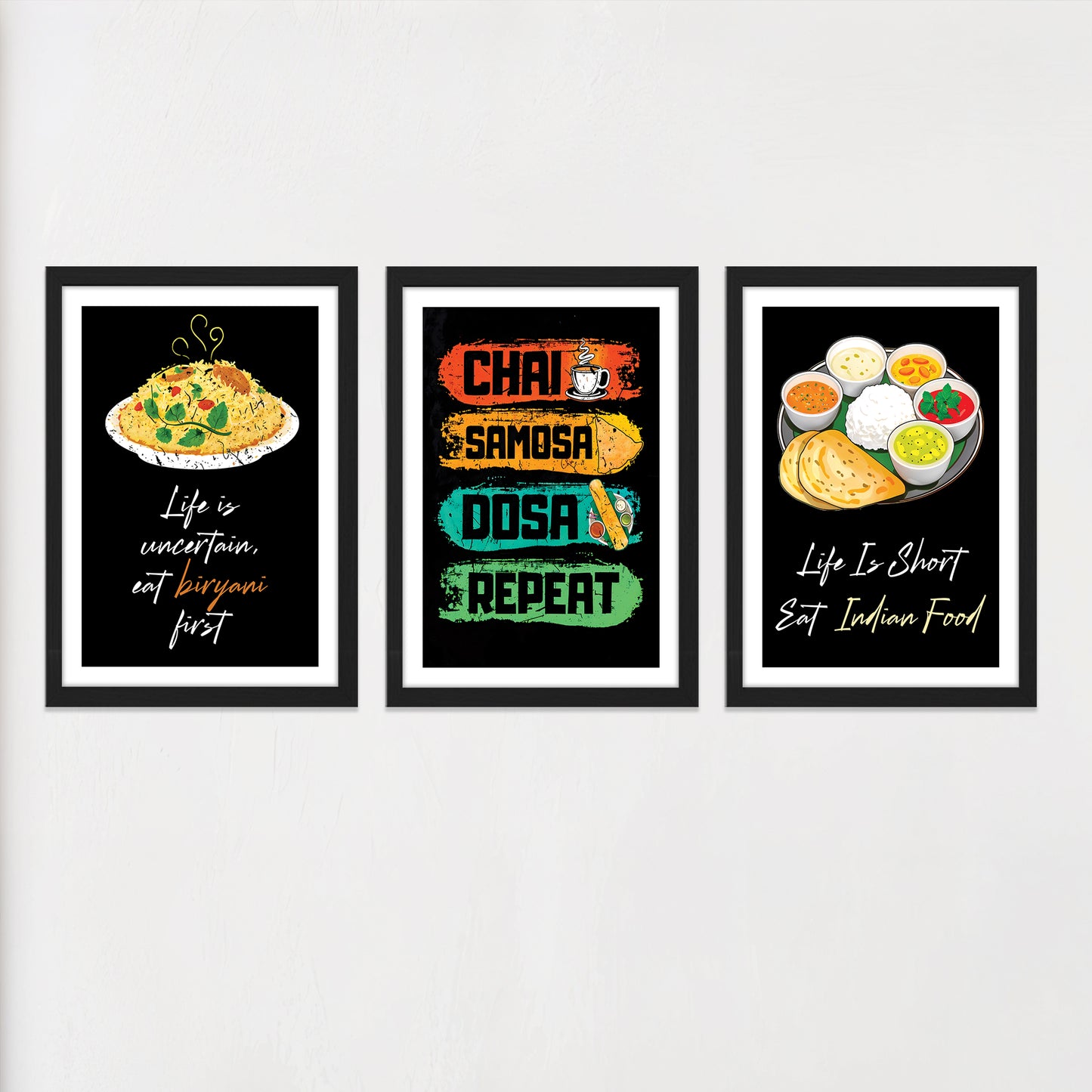 Indian Food Quote Framed Wall Art Set of 3