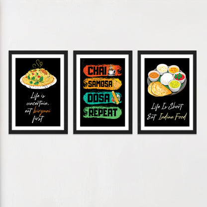 Indian Food Quote Framed Wall Art Set of 3